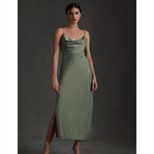 BHLDN Cali Satin Charmeuse Midi Dress - Moss